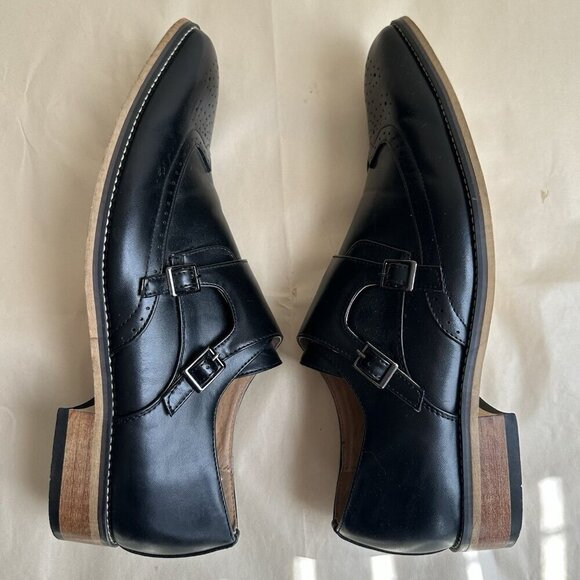 Gino Vitale Men 12 Black Wing Tip Dress Shoe Double Monk Strap Brogue Loafer main image 5